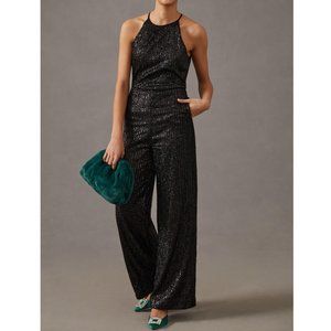 Anthropologie Maeve Sequin Disco Jumpsuit Black - Size 12
